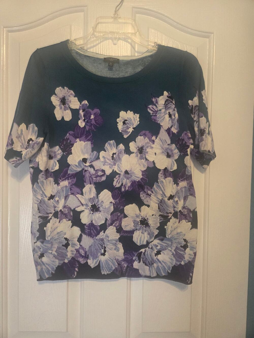 Talbots Blue/Purple/White Short Sleeved Sweater size MP